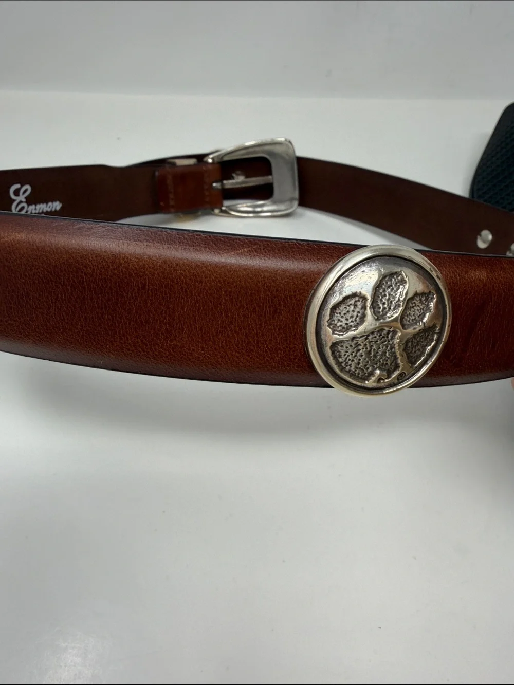 Enmon Clemson Belt Italian Saddle Leather Brown Silver Size 34